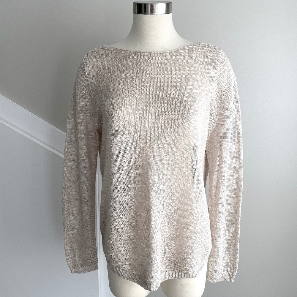 Tahari 100% Linen Open Knit Sweater in Champagne - Size M